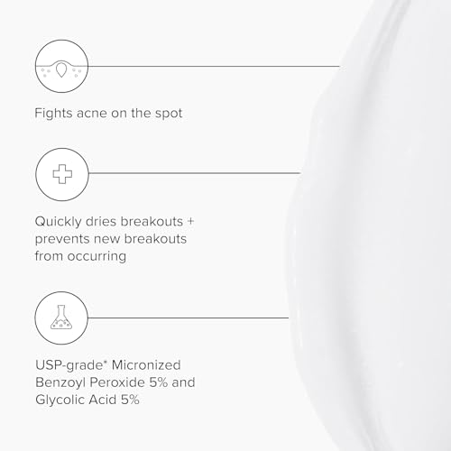 DRMTLGY Acne Spot Treatment and Cystic Acne Treatment. Acne Serum with Micronized Benzoyl Peroxide 5% and Glycolic Acid. 1.1 oz, 2 pack