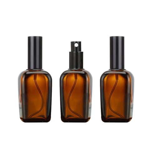 6Pcs 50ml Square Amber Glass Spray Bottles for Essential Oils 1.7oz Empty Small Fine Mist Spray Bottle,for perfume Liquids Travel Container (Amber, 50ML)