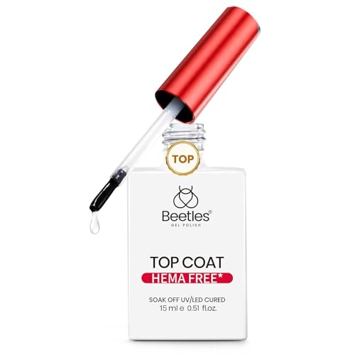 Beetles HEMA-Free Gel Top Coat 15ml - Long Lasting High Gloss for Gel Nail Polish Shine UV/LED Curable, for Salon & Home DIY Nail Art