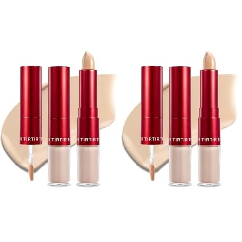 TIRTIR Glide&Hide Blurring Concealer - Creamy texture, Conceals dark circles and wrinkles, Dual formula (liquid tip & balm stick), Long-lasting wear, Korean Makeup, #4N, 0.28 Oz (Pack of 2)