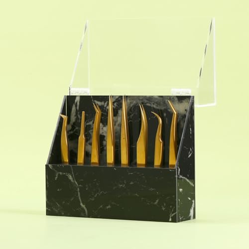 Dust-proof Tweezers Holder Lash Extension Supply Stand Holder, 8 Holes Tweezers Storage Holder for Eyelash Extensions Supplies Acrylic Display Stand Salon (Black)