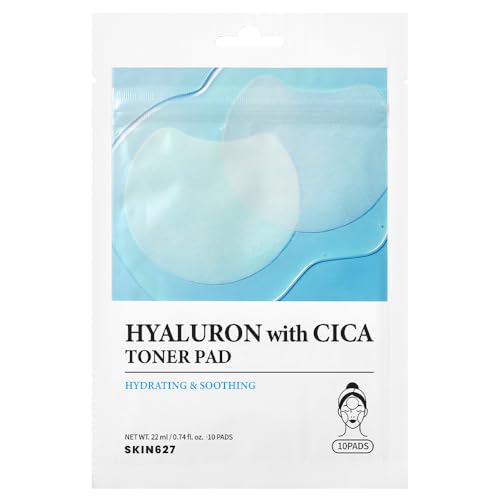 Hyaluron with Cica Toner Pad | Korean Facial Sheets with 6 Types of Hyaluronic Acid and Centella Asiatica | Deep Hydration and Soothing Care | 10 Pads x 5 Pack