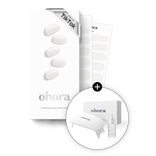 ohora Bundle Set (N Clean White Starter Kit) - White Solid Gel Nail Strips with UV/LED Lamp and Mini Remover, Salon-Quality, Long Lasting, Easy to Apply, Remove, Prep Pads, Nail File, Wooden Stick