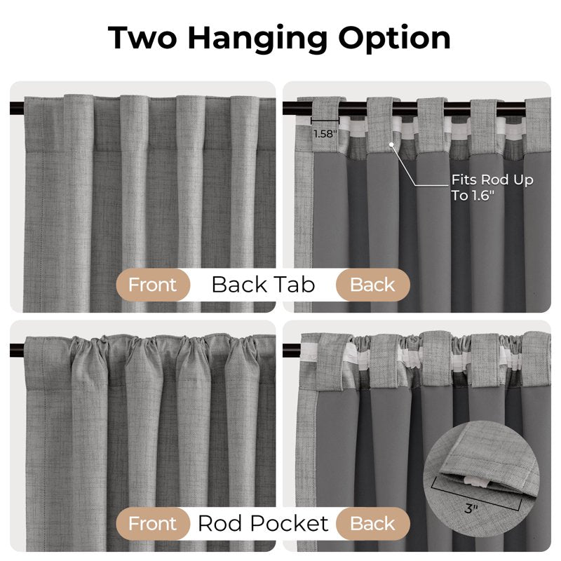 Blackout Curtains Set of 2 - Room Darkening Faux Linen Insulated Drapes 50x84 inches
