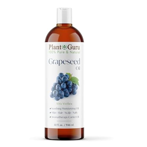 Plant Guru Grapeseed Oil 32 oz. Cold Pressed 100% Pure Natural Carrier For Skin, Body, Face, and Hair Growth Moisturizer. Great For Creams, Lotions, Lip balm and Soap Making.