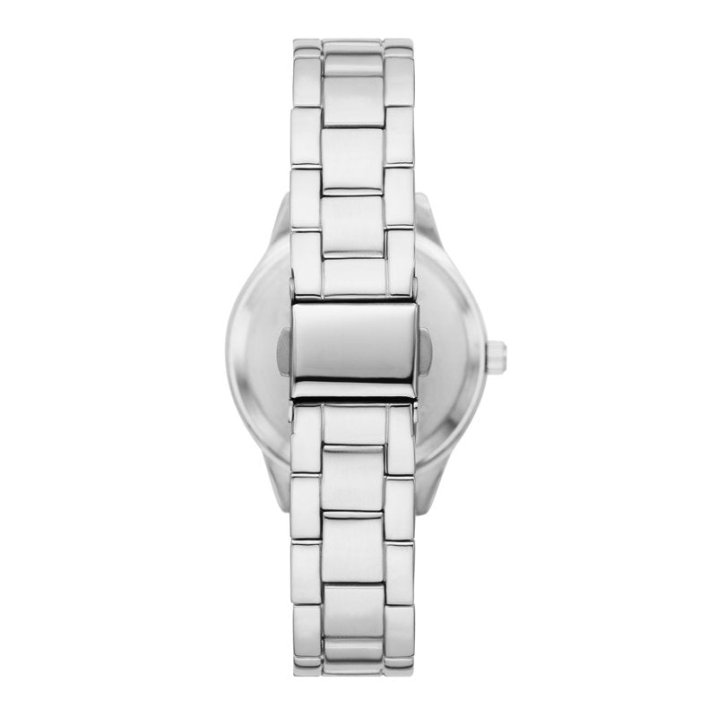 Women's Silver Tone Watch Set with Crystal Sunray Dial and Faux Turquoise Bracelets