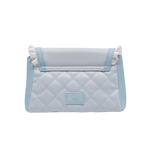 Impressions Vanity Cinnamoroll Lovely Ribbon Ruffled Cosmetic Pouch with Detachable Wristlet, Faux Saffiano Leather Travel Toiletry Bag with Satin Ruffle Trim, Inner Slip Pocket, and Silver Hardware
