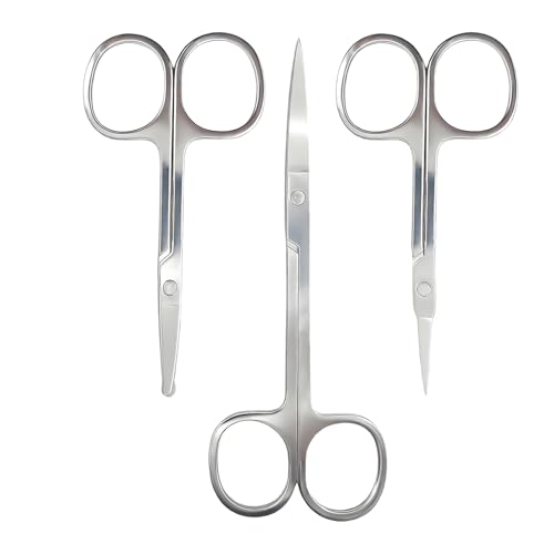 Professional Nose Hair Scissors Set, Stainless Steel Small Shears for Grooming Mustache, Beard Grooming Scissors for Men & Women, Eyebrow Ear Facial Trimmer (3 Pack)
