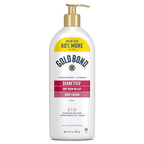 Gold Bond Diabetic Body Lotion, Dry Skin Relief with Vitamin E & Aloe to Soothe & Moisturize Flaky, Rough Skin, Value Size, 21 oz