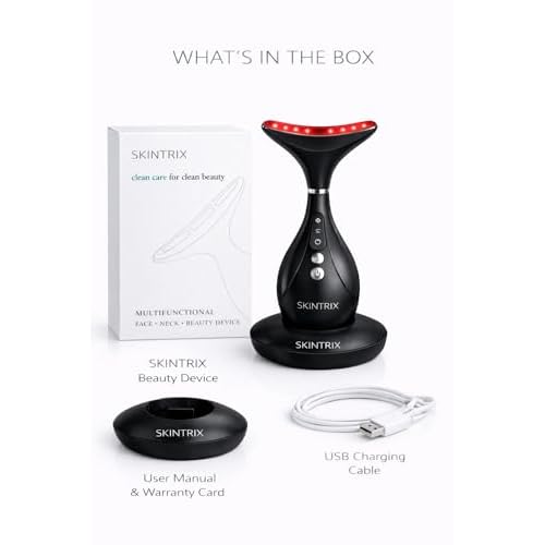 LED Face & Neck Device, 3-in-1 LED Light Therapy & Microcurrent Facial Device for Wrinkle Reduction, Skin Tightening & Lifting, Anti-Aging Non-Invasive Beauty Tool for Home Skincare (Black)