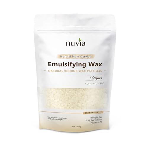 Nuvia Organics Emulsifying Wax, 100% Natural Plant Derived, NF, Cosmetic & Food Grade; 6oz