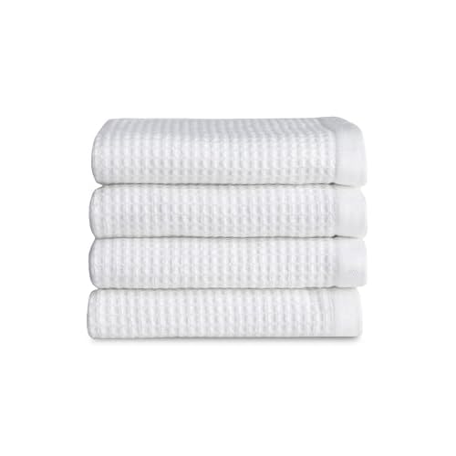Cozy Earth Waffle Washcloths - 60% Cotton 40% Viscose from Bamboo Washcloths 13 x 13 Inches - Soft & Absorbent Terry, Reversible Mini Textured Waffle & Weave Pattern - 4 Pack