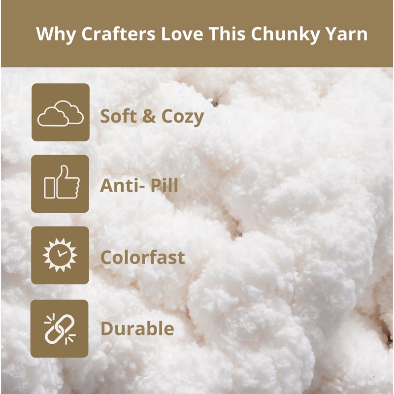 Chunky Chenille Yarn 8 Pack - Soft Thick Wool for Knitting & Crocheting