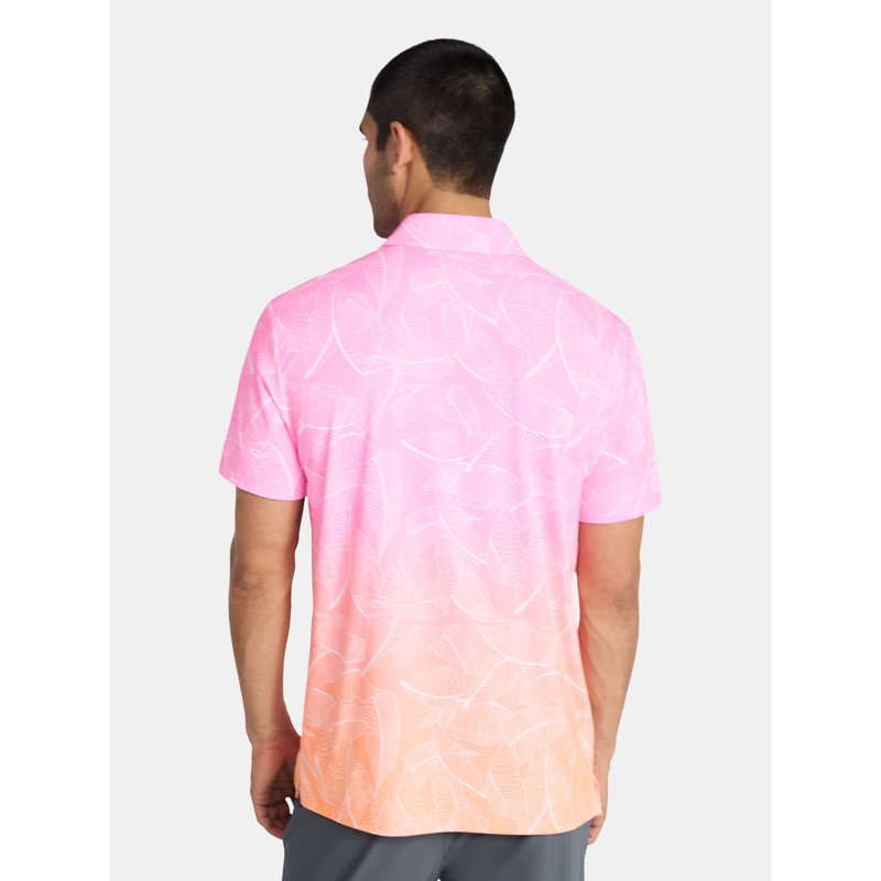 Birdie Bound Men’s & Big Men’s Novelty Print Golf Polo - Mock Orange Ombre Leaf XL