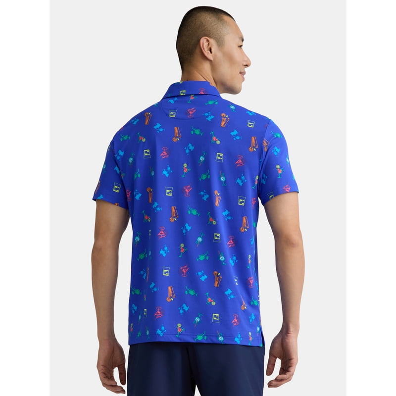 Men's Novelty Print Golf Polo Shirt with 4-Way Stretch - Multiple Colors & Sizes
