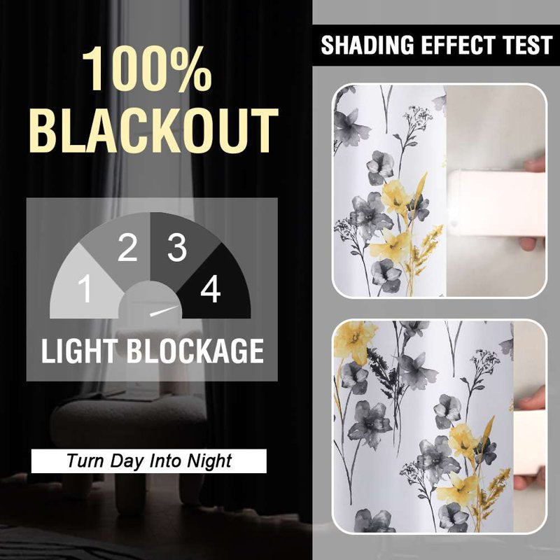 Blackout Floral Curtains with Thermal Liner – Cattleya Pattern, 52 x 108 Inches