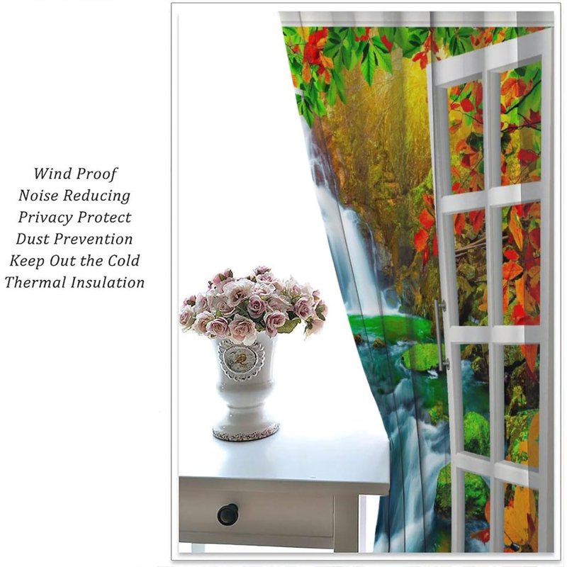 Autumn Landscape Blackout Curtains for Living Room - Fall Mountain Forest Lake Scene