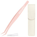 Tweezer P02 for DIY Lashes, Lash Application Tool, 1 PC Pointy Nano Coating Non-Stick Stainless Steel Curved Tweezer with a Protective Case, for Self-Adhesive/Pop-On Eyelash Extensions(Pink)