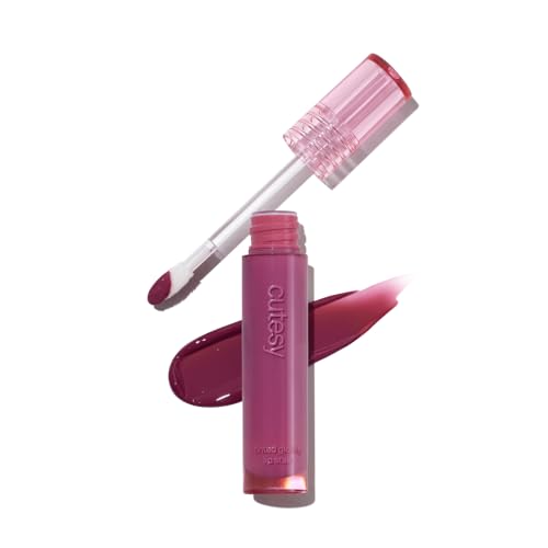 Glossy Lip Stain ? Plumping Hydrating Lip Oil Tint with Hyaluronic Acid & Peptide Complex ? Non-Sticky High Shine Pigmented Finish ? Cutesy (Dusty Pink) 0.11 oz.