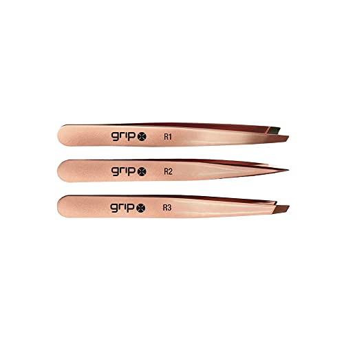 Grip Tweezer Slanted Tip Rose Gold R1 ? Precision Stainless Steel Tweezers for Eyebrow Shaping & Facial Hair Removal ? Salon-Quality Rose Gold Finish with Slanted Tip