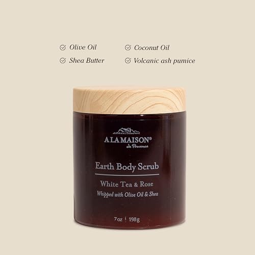 A La Maison Amber White Tea & Rose Starter Kit - Shower Oil + Body Scrub ? Gently Exfoliates & Softens Skin ? French Formula, Plant-Based