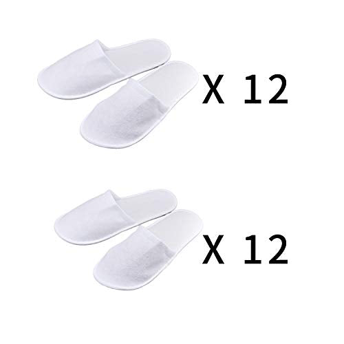 24 Pairs Spa Slippers,Closed Toe Disposable Slippers,Non-Slip Slippers Fit Size for Men and Women for Hotel Home Guest Used,White