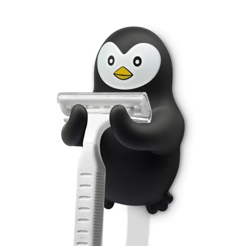 Animal Razor Holder for Shower, Cute Penguin Safety Razor Stand for Women Men, Razor Hanger for Family, Funny Shaver Holder for Friend Sister, Towel Squeegee Shaver Hooks for Bathrooms Wall C