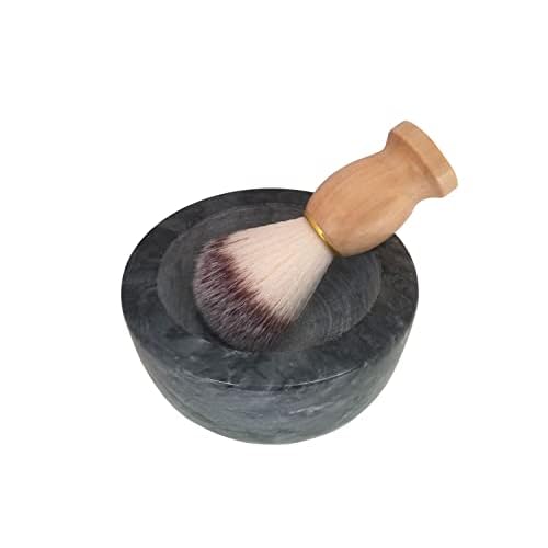 Marble Shaving Bowl£¬Handcrafted Black Marble Later£¬Shaving Soap & Cream Bowl for Men£¬Lather Mug with Interior Grooves Builds a Rich.