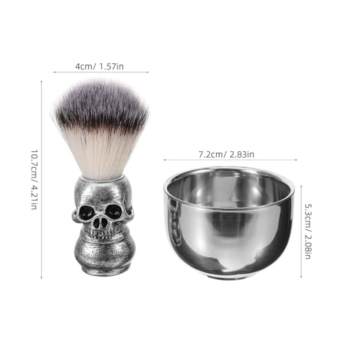 Shaving Bowl and Brush Kit, Skull Design Shaving Bowl Wide Mouth Shaving Kit Stainless Steel Beard Brush Shaving Tools For Men Women