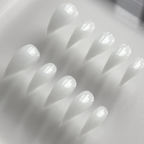 Luxury Press on Nails Medium Curved Stiletto Handmade Eagle Claw Unique Reusable ABS Material Fake Nails Dragon Claw False Nails with Designs Cat Claw Glossy Glue on Nail Thick Acrylic Nail(M)