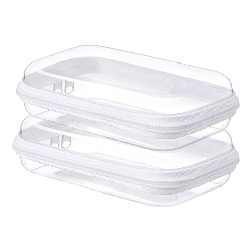 2PC Small Clear Hard Shell Plastic Zipper Case, Double Zippers Hard Clear Zipper, Used for Storing Snacks Makeup Tools and Toiletries