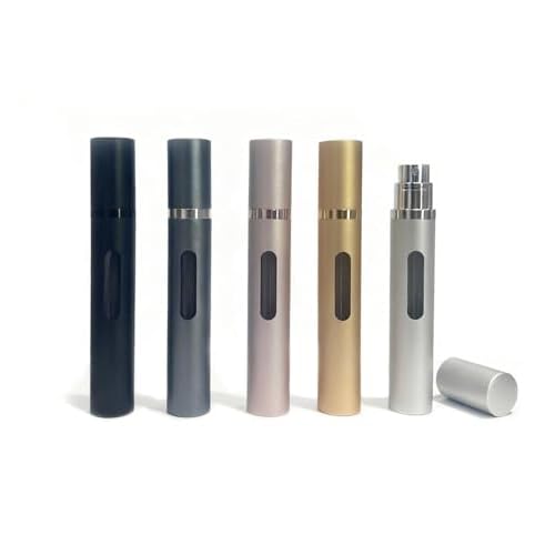 10ml Perfume Atomizer Travel Refillable, 5PCS Perfume Travel Refillable Bottle,Bottom-Filling Fragrances Perfumes Bottle,Mini Cologne Dispenser,Portable Sprayer (Black+Grey+Pink+Gold+Silver)