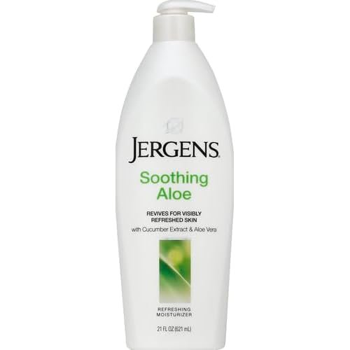 Jergens Soothing Aloe Body Lotion, Aloe Vera Body and Hand Moisturizer, Illuminating Hydralucence Blend, with Cucumber Extract, Dermatologist Tested, 21 Oz (Pack of 2)