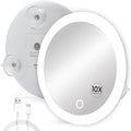 Mavoro 6.8" LED Magnifying Mirror with 3 Strong Suction Cups | 10X Magnification | Portable Lighted Travel Makeup & Cosmetic Mirror with Light (USB-C Rechargeable Built-in Battery |10X)