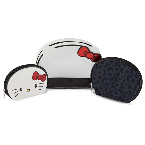Hello Kitty Cosmetic Case Set - Girls, Boys, Teens, Adults - Officially Licensed Hello Kitty Travel Cosmetic Case 3 Piece Set (Clear Black)