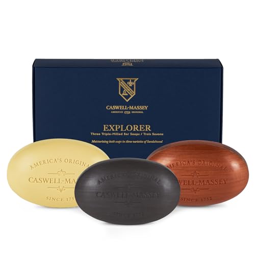 Caswell-Massey Men¡¯s Bar Soap Gift Set - 2571, Woodgrain & Sandalwood - Moisturizing Triple-Milled Body Wash Bars for All Skin Types, Plant-Based & Essential Oils Formula, Made in USA, 3 x 5.8 oz