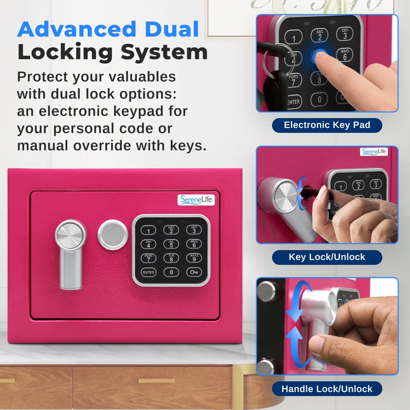 Heavy Duty Electronic Safe Box - Small Wall & Floor Mountable Lockbox for Cash Jewelry & Firearms