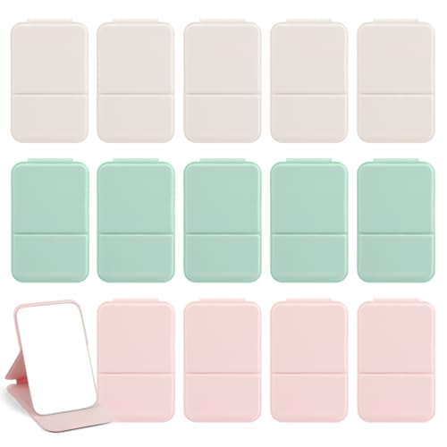 15 Pcs Compact Mirror Bulk, 4.2'' Folding Pocket Mirror for Women, Portable Makeup Mirror for Party Gift Camping Office Home (White Green Pink)