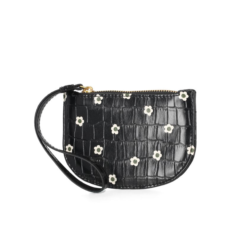 Women's Croco Textured Wristlet Wallet with Zipper & Strap