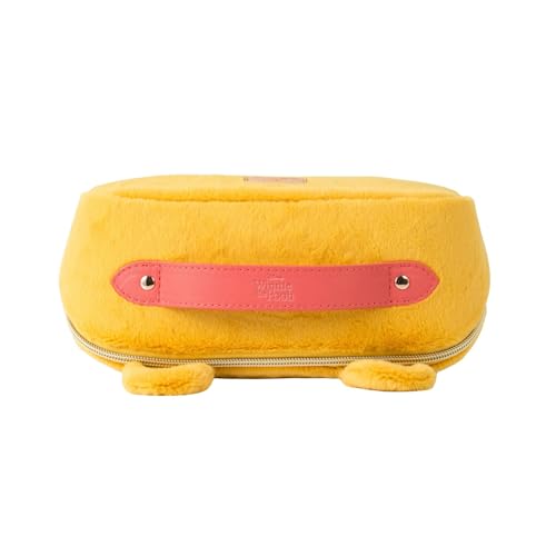 Impressions Vanity Winnie The Pooh Unfold Travel Makeup Bag with Embroidered Face Details, Middle Zipper Divider and Lined Interior, Gold Hardware Makeup Organizer, Travel Bag with Leather Top Handle