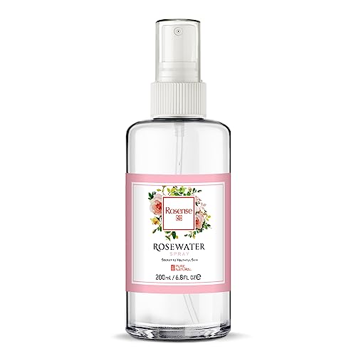 Rosense Glass Bottle Rosewater Hydrating Facial Toner/Rose Water Face Mist 6.8 Oz