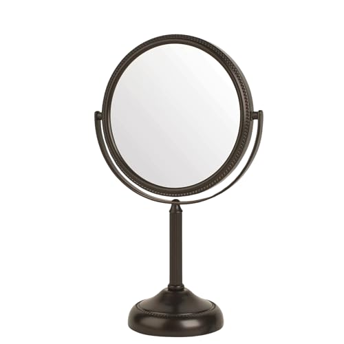 JERDON Two-Sided Tabletop Makeup Vanity Mirror - 10X-1X Magnification & Swivel Design - 6-Inch Diameter Portable Mirror - Bronze Finish - Model JP910BZP