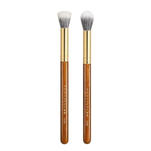 Desert Oak Series Powder Cheek Duo Brush Set - CM 188 Blush Brush & CM 189 Highlighter Brush of Goat Hair for a Soft-Focus Glow, Bubinga Handle