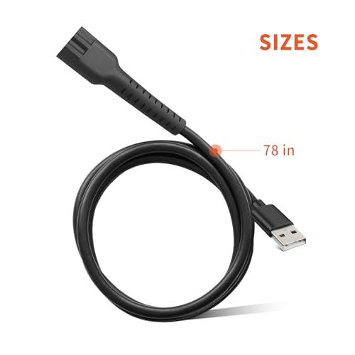 2-Pin USB 6.5 Foot Extra Long Charger Cable for Wahl Magic Clip Senior Sterling-4 Detailer Lithium-Ion Professional Hair Clipper Replacement Power Cord for Wahl 8164 Finale and 8173 Vanish Razors