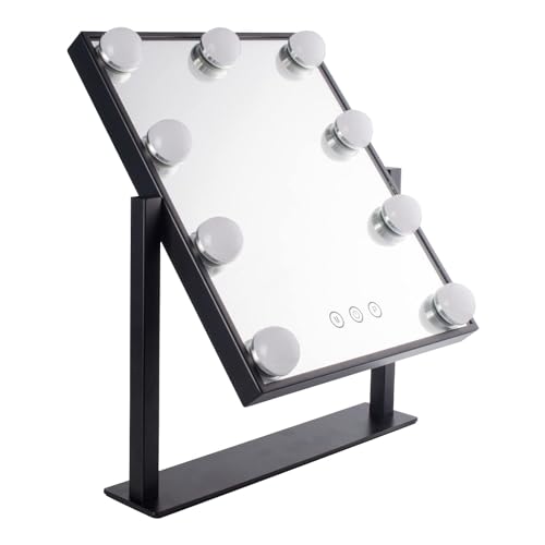 IMEASY Vanity Mirror with Lights£¬Hollywood Lighted Makeup Mirror with 3 Color Modes and 9 Dimmable Diamond LED Light Bulbs Detachable 10X Magnification 360¡Æ Rotation Touch Control (Black)