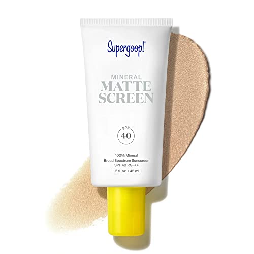 Supergoop! Mineral Mattescreen (SPF 40) - 45 mL - Mineral, Oil-Free Broad Spectrum Sunscreen - Smooths Skin¡¯s Appearance, Minimizes Pores & Controls Shine - Water & Sweat Resistant