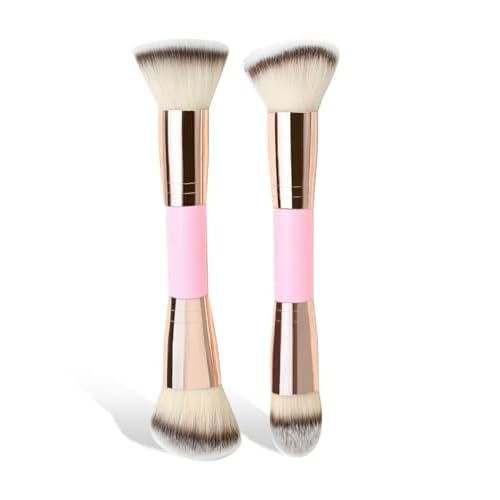 4-piece foundation make-up makeup brush double head beveled contour brush suitable for mixing liquid powder concealer cream blush brush eyes (pink)