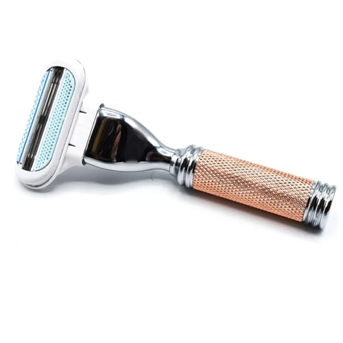 Parker Women¡¯s Travel Razor ? Compatible with Gillette¢ç Venus¢ç Cartridges ? Compact 3?Blade Razor with Rose?Gold Chrome Brass Handle & Buffalo Leather Travel Case