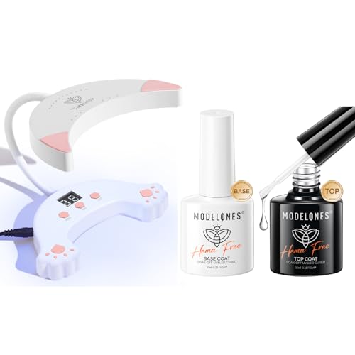modelones Hema-Free Gel Base and Top Coat Set 2 Pcs & 48W U V LED Nail Lamp, Gooseneck U V Lamp