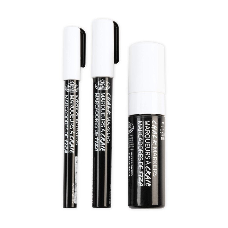 White Chalk Markers Set with Variable Tips - 3 Pack for Art & Craft